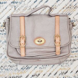 VTG Fossil Leather Long Live Crossbody Messenger Laptop Bag Top Handle Purse